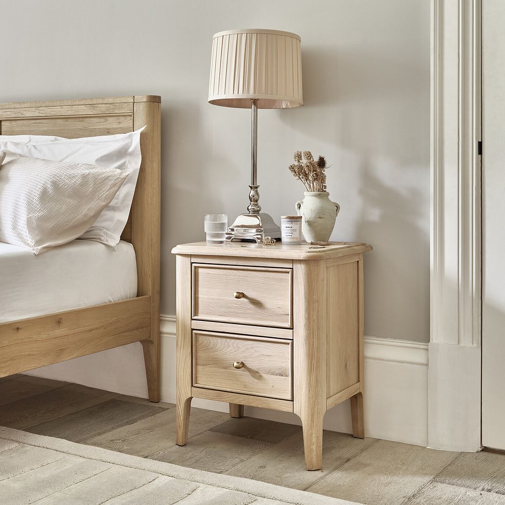 Newton Light Natural Solid Oak 2 Drawer Bedside Table 2
