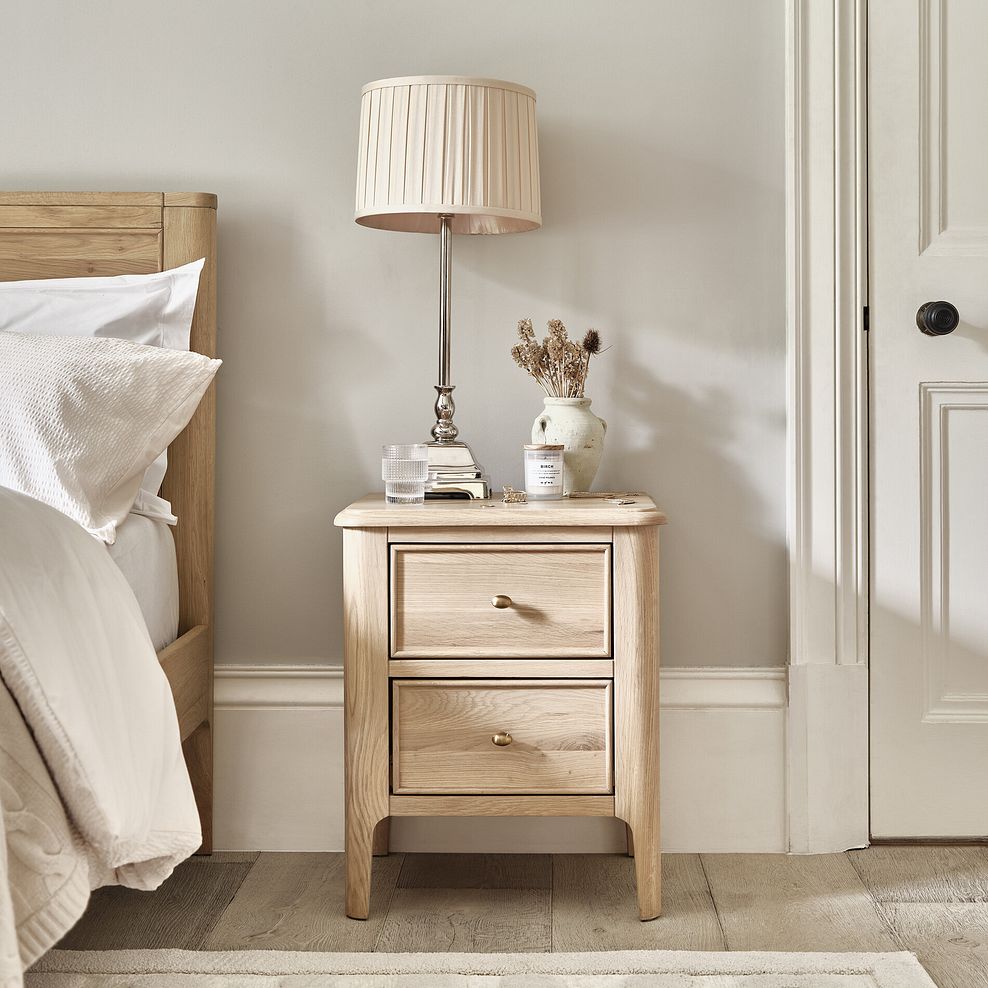 Newton Light Natural Solid Oak 2 Drawer Bedside Table 1