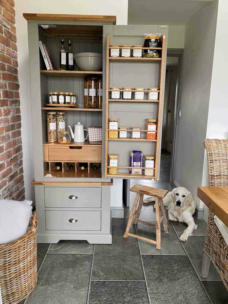 A larder-kitchen furniture-painted wooden larder-grey larder-kitchen storage