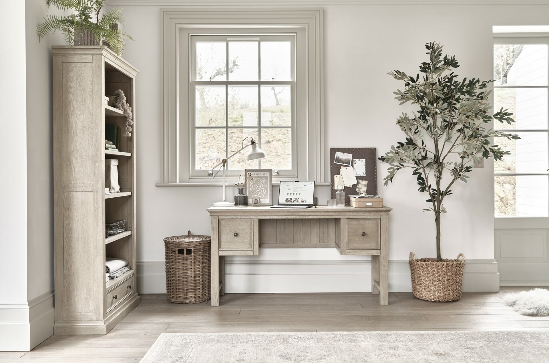 A desk and bookcase-office furniture-wooden desk-wooden bookcase