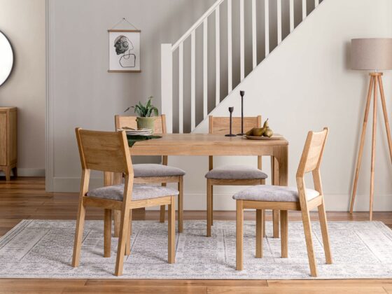 A dining table and dining chairs-dining furniture-wooden dining table-upholstered dining chairs