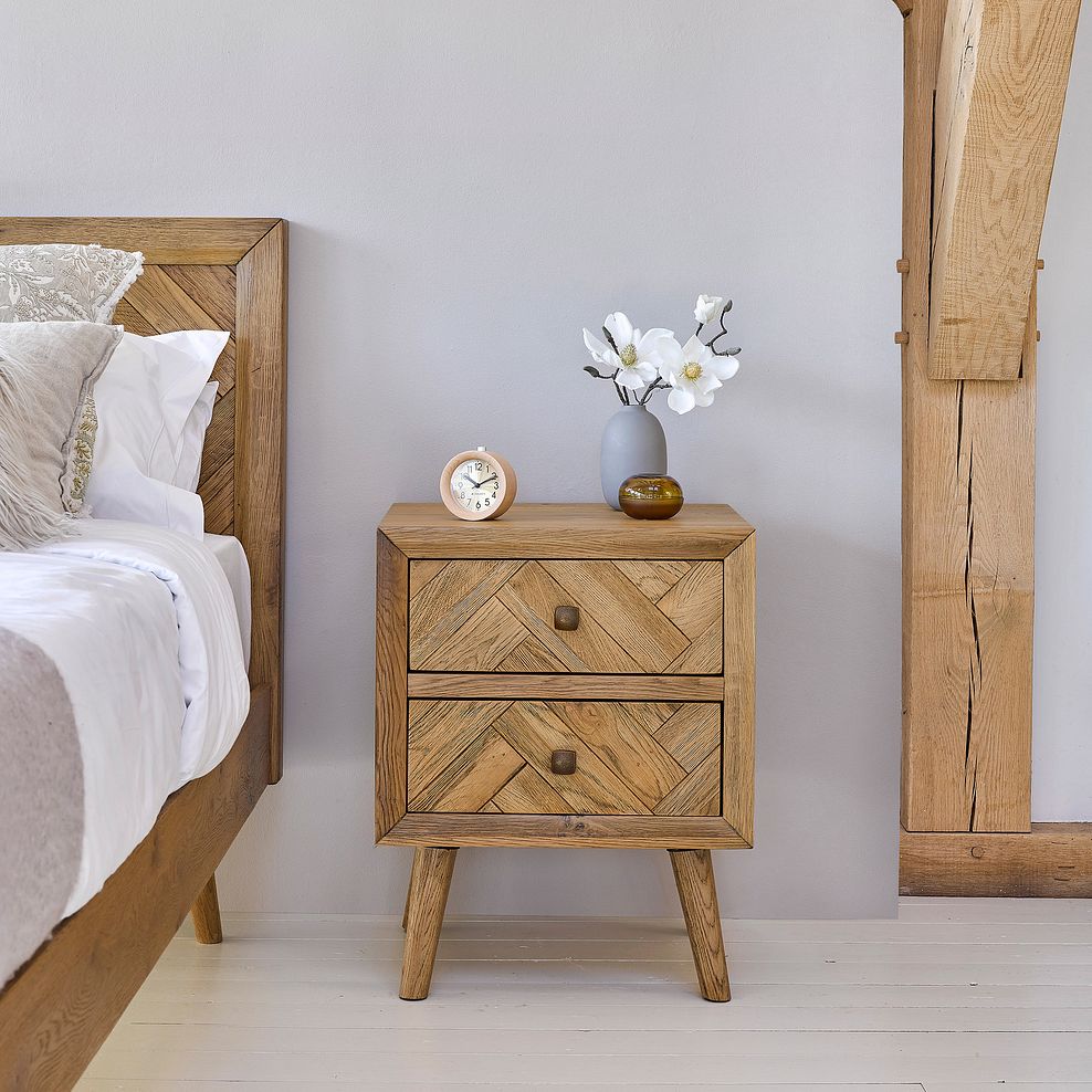 Parquet Brushed and Glazed Oak 2 Drawer Bedside Table 1