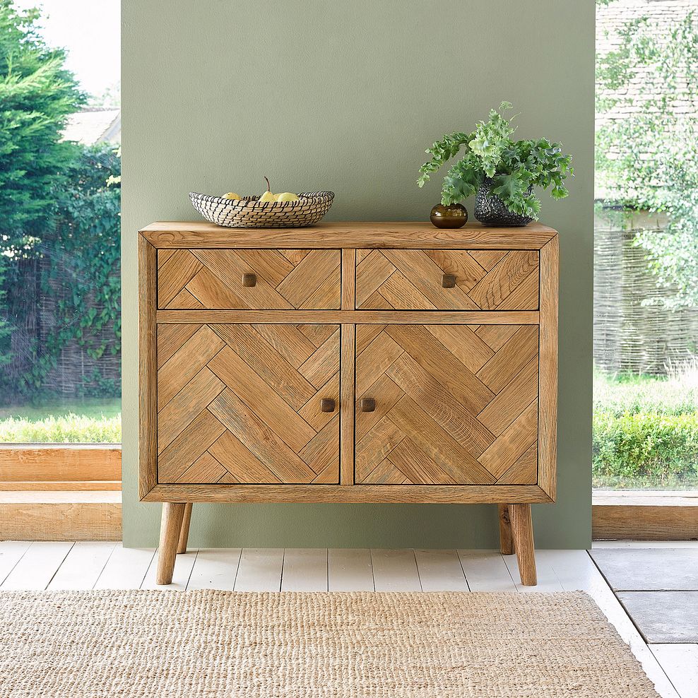 Parquet Brushed and Glazed Oak Small Sideboard 1