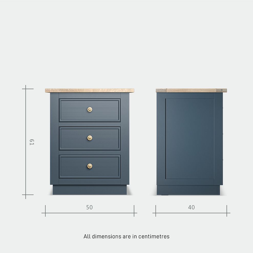 Richmond Smoked Oak Finish and Ink Blue Painted Hardwood 3 Drawer Bedside Table 14