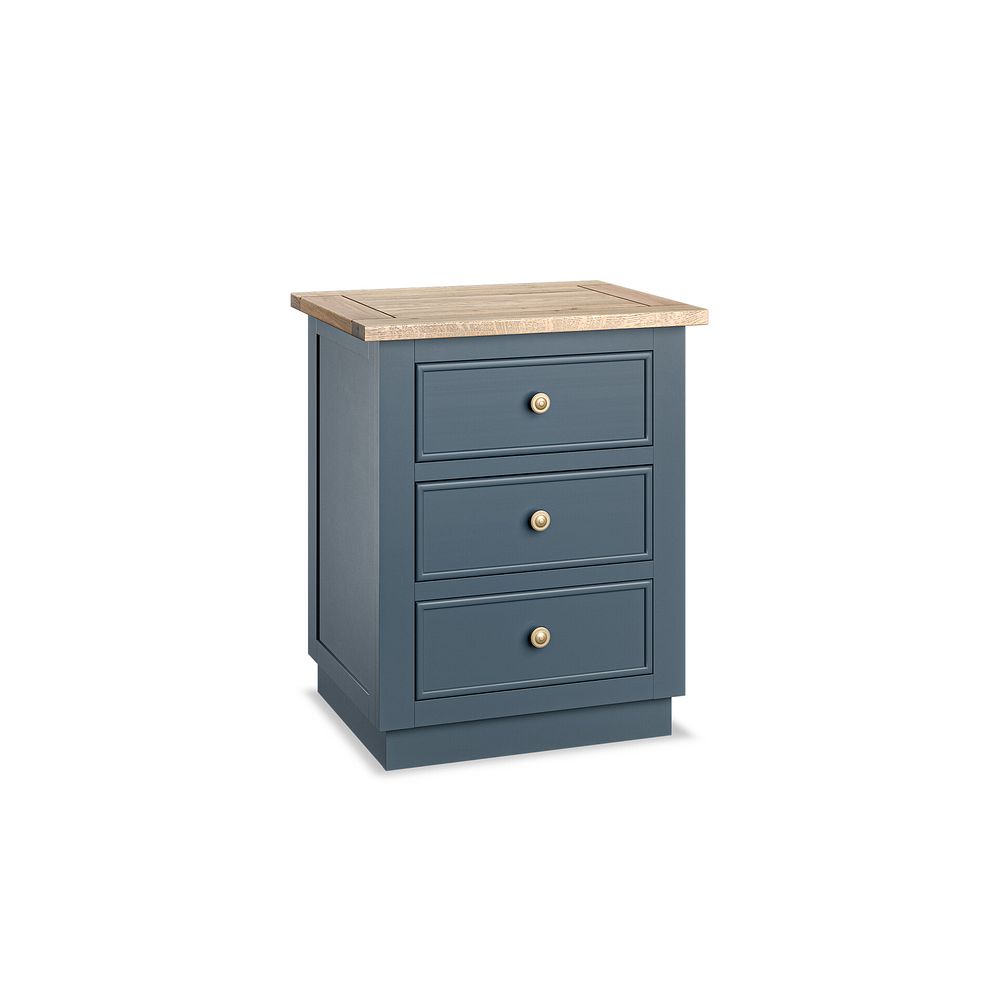 Richmond Smoked Oak Finish and Ink Blue Painted Hardwood 3 Drawer Bedside Table 4