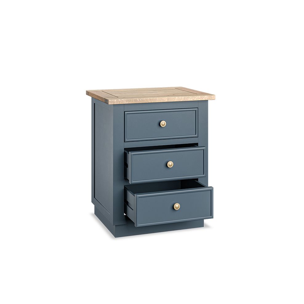 Richmond Smoked Oak Finish and Ink Blue Painted Hardwood 3 Drawer Bedside Table 5