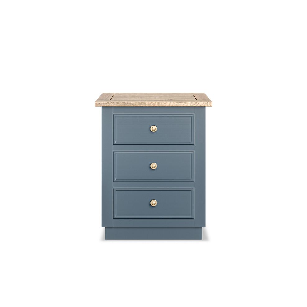 Richmond Smoked Oak Finish and Ink Blue Painted Hardwood 3 Drawer Bedside Table 6