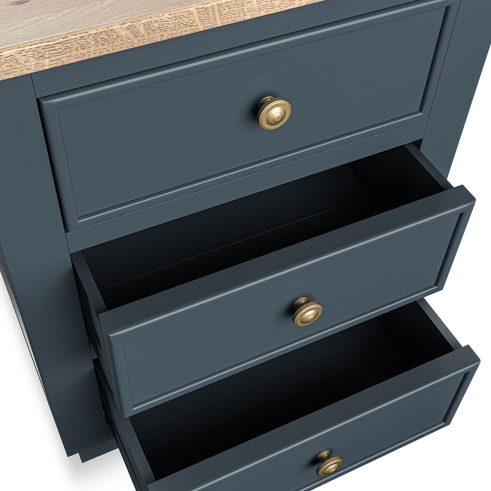 Richmond Smoked Oak Finish and Ink Blue Painted Hardwood 3 Drawer Bedside Table 13