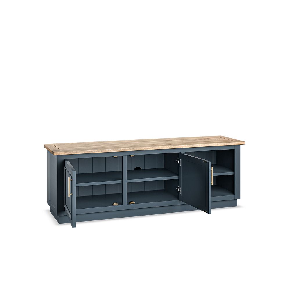 Richmond Smoked Oak Finish and Ink Blue Painted Hardwood Large TV Unit 7