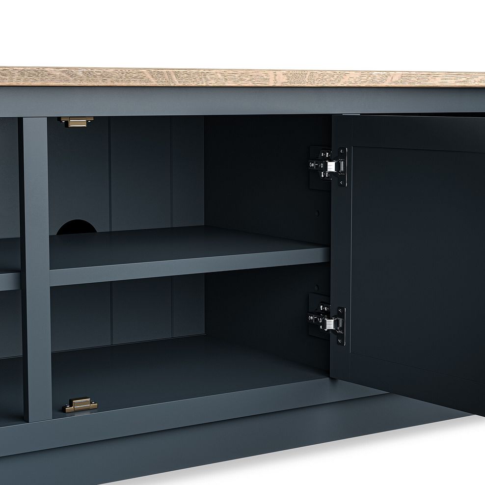 Richmond Smoked Oak Finish and Ink Blue Painted Hardwood Large TV Unit 9