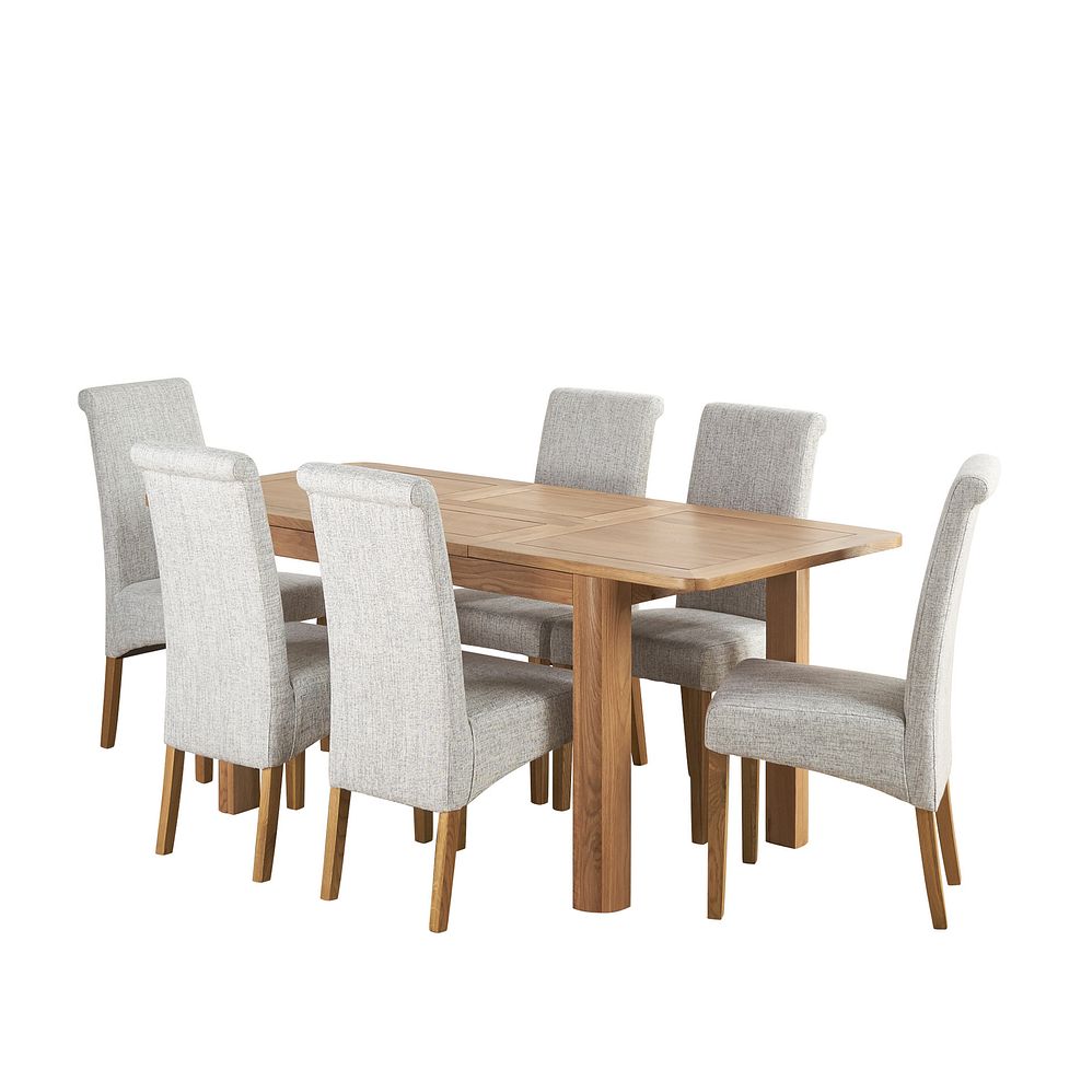 Romsey Natural Solid Oak Extending Dining Table and 6 Scroll Back Plain Grey Fabric Chairs 2