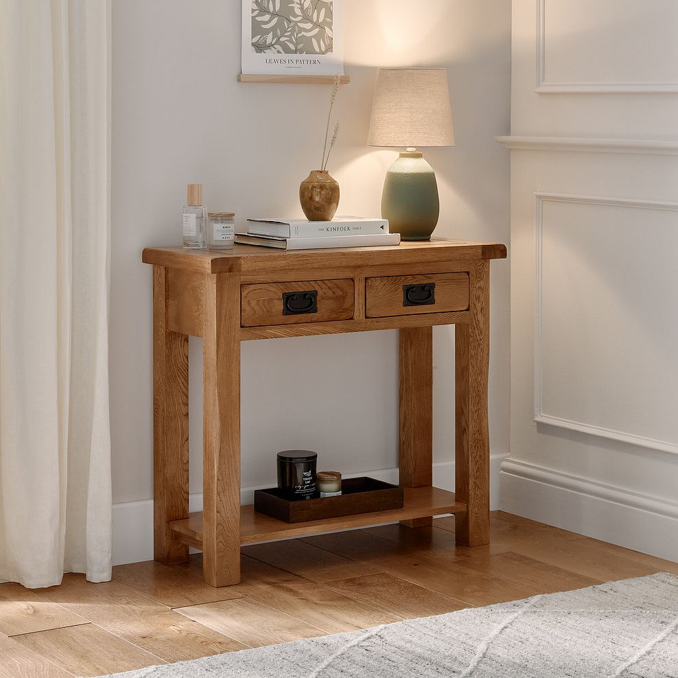 Original Rustic Solid Oak Console Table 2