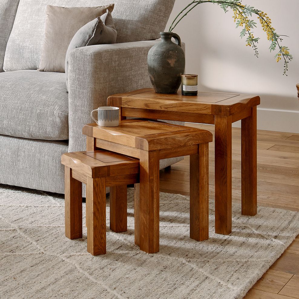 Original Rustic Solid Oak Nest of Tables 2