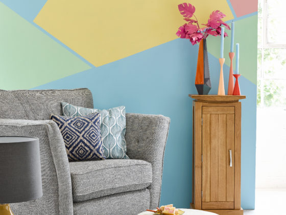 sorbet coloured geometric living room decor
