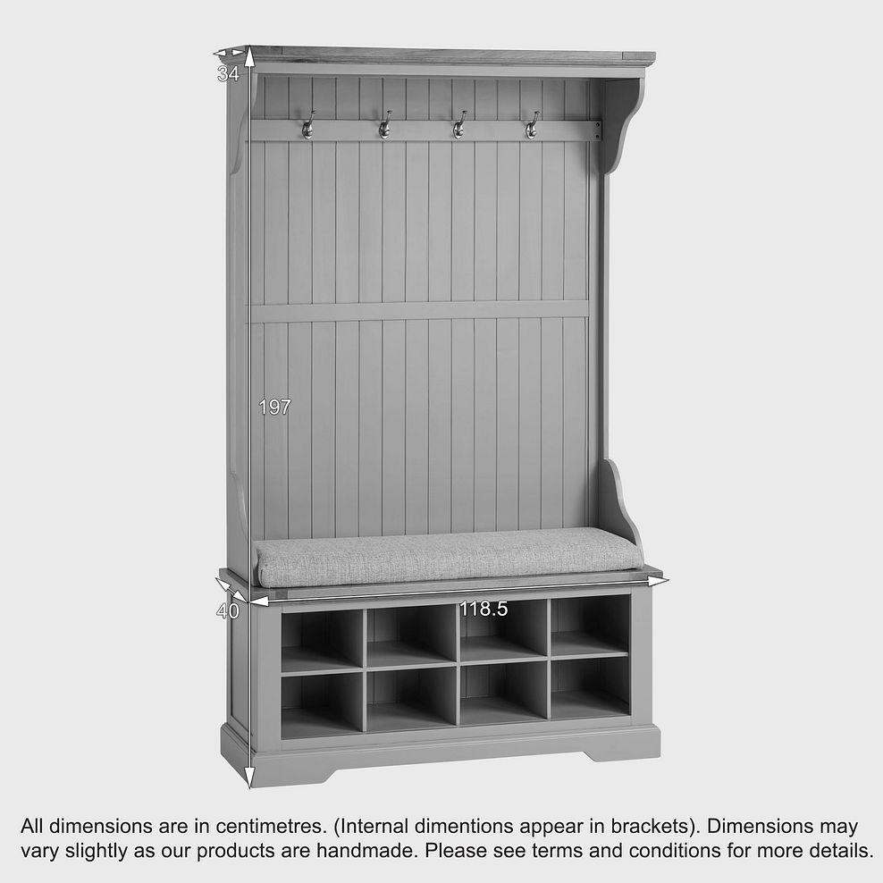 St Ives Natural Oak and Light Grey Painted Hallway Unit with Plain Grey Fabric Hallway Pad 5