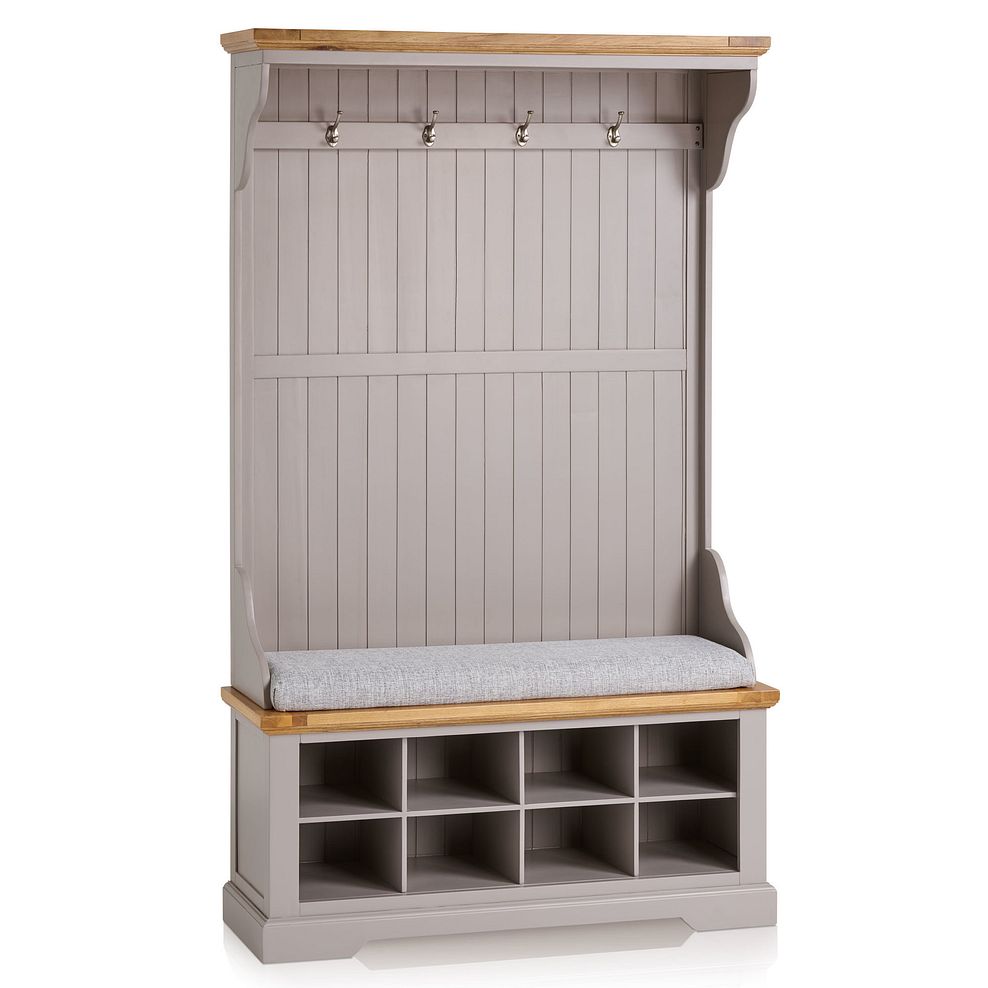 St Ives Natural Oak and Light Grey Painted Hallway Unit with Plain Grey Fabric Hallway Pad 1