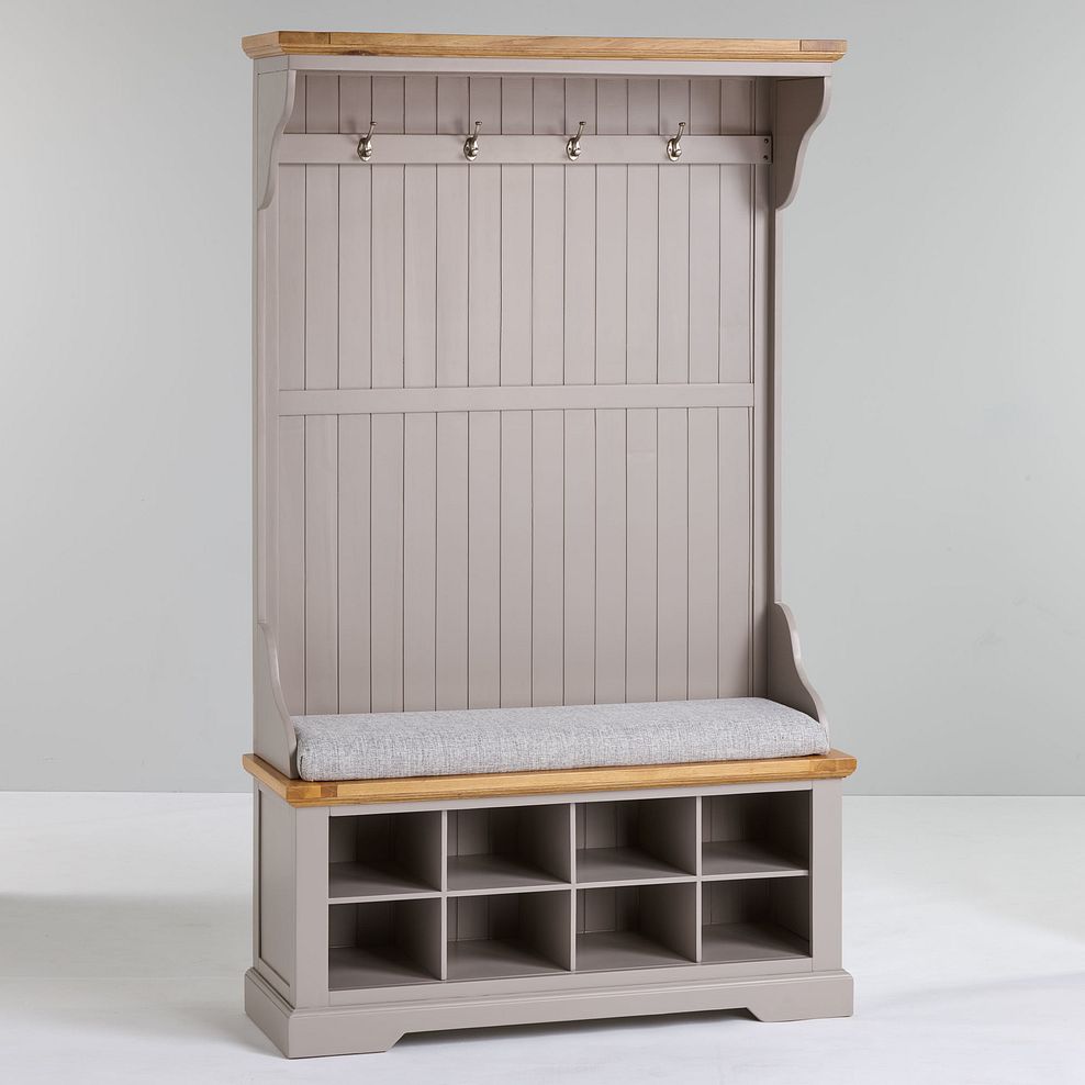 St Ives Natural Oak and Light Grey Painted Hallway Unit with Plain Grey Fabric Hallway Pad 2