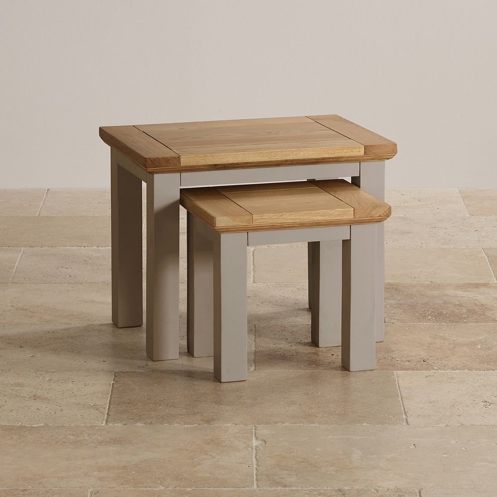 St Ives Natural Oak and Light Grey Painted Nest of Tables 2