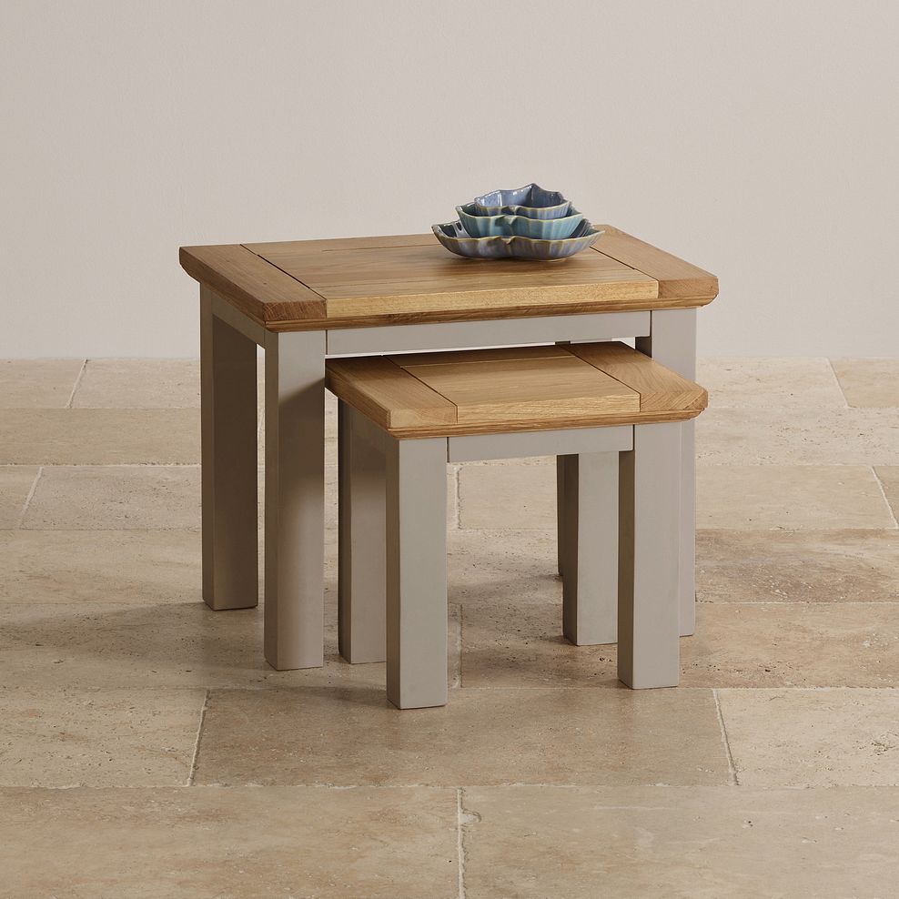 St Ives Natural Oak and Light Grey Painted Nest of Tables 3