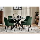 Venice Grey Ceramic Round Dining Table + 4 Bette Chair with Black Legs in Heritage Bottle Green Velvet