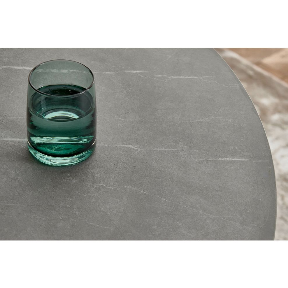 Venice Grey Ceramic Round Dining Table + 4 Bette Chair with Black Legs in Heritage Bottle Green Velvet 2