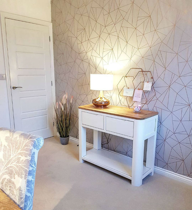 White and oak console table in modern room
