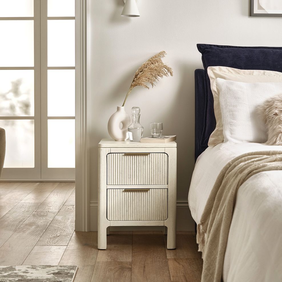 Wren White Painted Solid Oak 2 Drawer Bedside Table 1